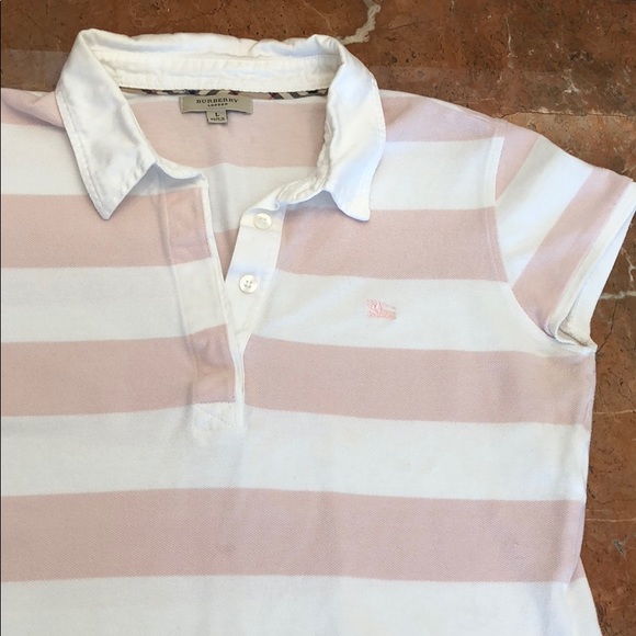 pink and white striped polo shirt womens